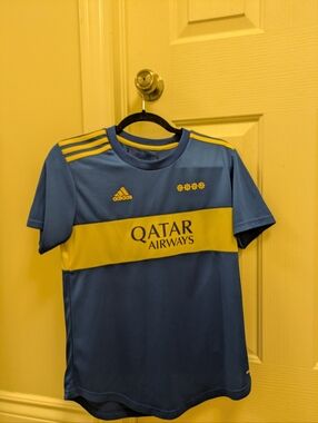 adidas Blue and Yellow Soccer Jersey with Qatar Airways Logo CABJ Boca Juniors